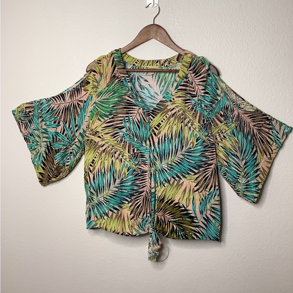 Democracy Tropical Leaf Print Women's Top XL